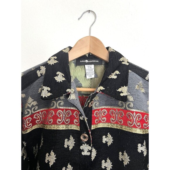 Vintage SAG HARBOR WOMEN'S TAPESTRY BROCADE JACKET FLEUR DE LIS PATTERN SZ 10 - Picture 3 of 10